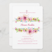 Geboren bloemige religieuze uitnodiging (Voorkant / Achterkant)