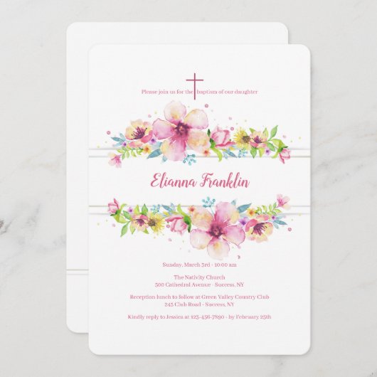 Geboren bloemige religieuze uitnodiging (Voorkant / Achterkant)