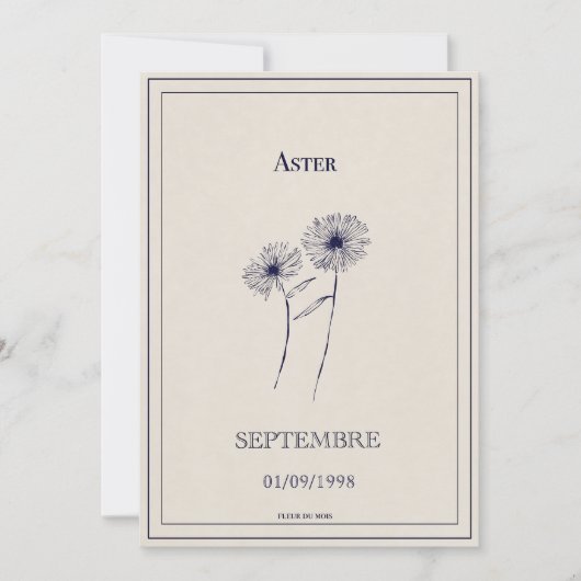 Geboren bloemkaart in september aster. feestdagenkaart (Voorkant)