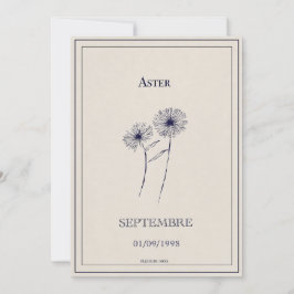 Geboren bloemkaart in september aster. feestdagenkaart