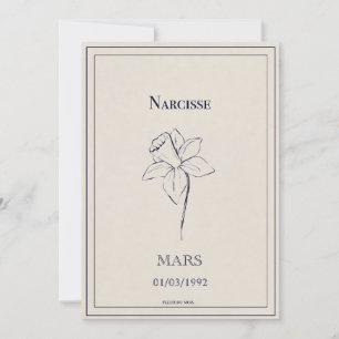 Geboren bloemkaart maart narcisse feestdagenkaart