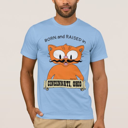 GEBOREN EN GEVESTIGD IN CINCINNATI, OHIO Mustache T-shirt (Voorkant)