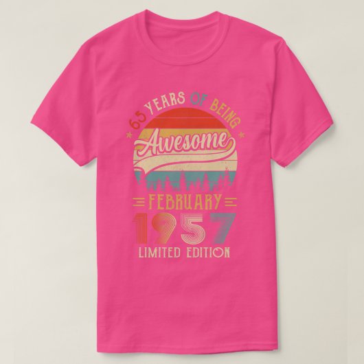 Geboren februari 1957 65e verjaardag Made in 1957 T-shirt (Design voorkant)