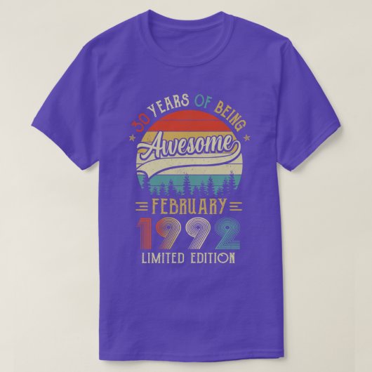 Geboren februari 1992 30e verjaardag Made in 1992  T-shirt (Design voorkant)