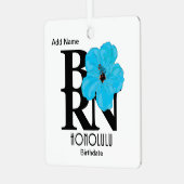 GEBOREN Honolulu Blauwe Hibiscus  Metalen Ornament (Voorkant links)