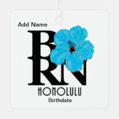 GEBOREN Honolulu Blauwe Hibiscus  Metalen Ornament (Voorkant)
