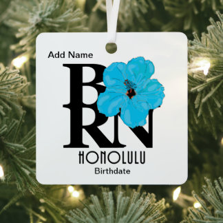 GEBOREN Honolulu Blauwe Hibiscus  Metalen Ornament