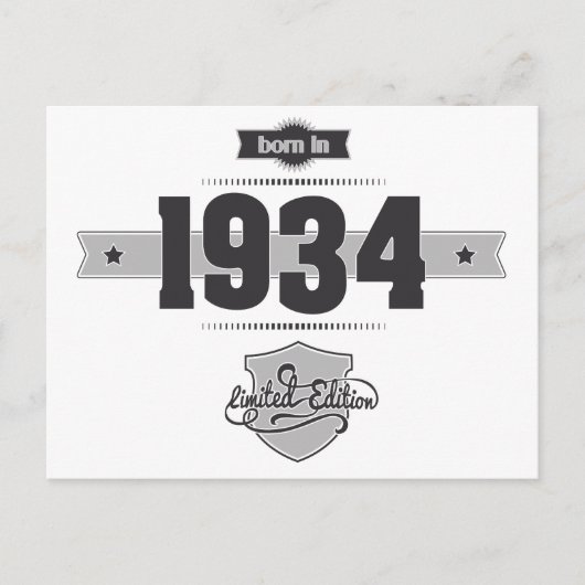 Geboren in 1934 (Dark&Lightgrey) Briefkaart (Voorkant)