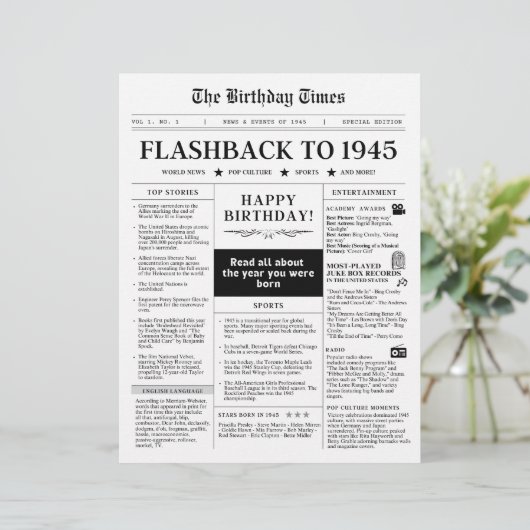 Geboren in 1945 Mock Krant zwart-wit (Staand voorkant)