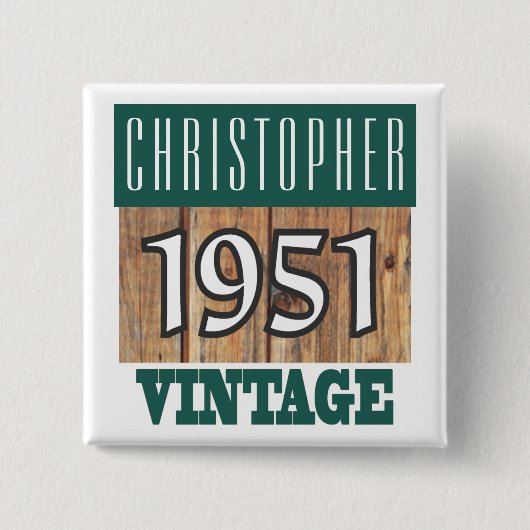 Geboren in 1951, speciaal geboortejaar vierkante button 5,1 cm (Voorkant)