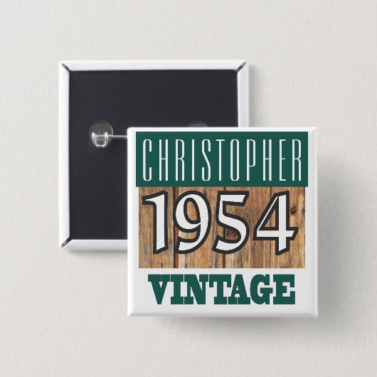 Geboren in 1954 vierkante button 5,1 cm (Voorkant /achterkant)