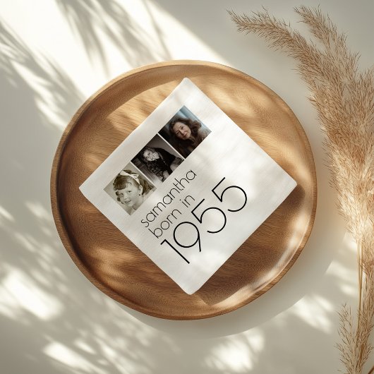 Geboren in 1955 3 foto's 70e verjaardagsfeest servet