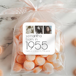 Geboren in 1955 3 Foto's 70ste Verjaardag Party Be Vierkante Sticker