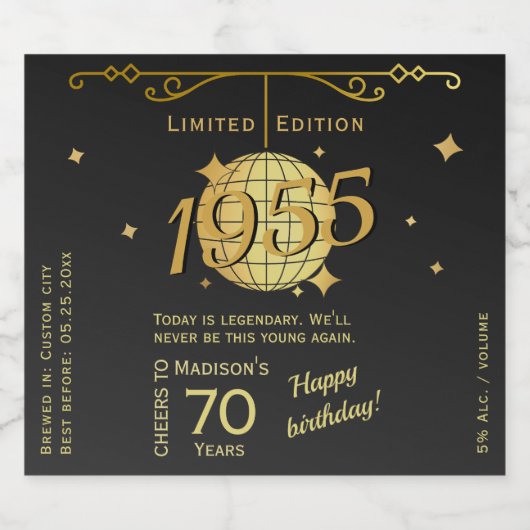 Geboren in 1955 70ste verjaardag wijnlabel Set Sparkling Wijnetiket (Enkel label)