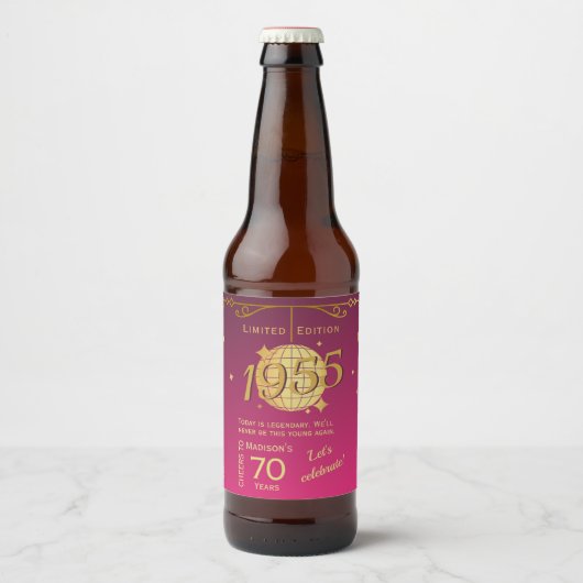 Geboren in 1955 70ste verjaardagsfeest roze bier L Bier Etiket (Voorkant)