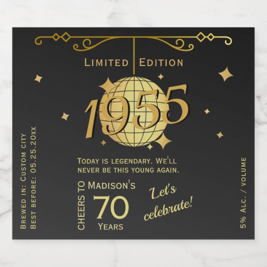 Geboren in 1955 70ste verjaardagsfeest zwart bier  bier etiket (Enkel label)
