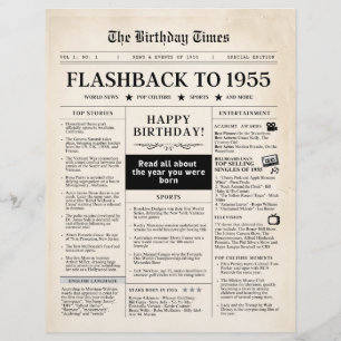 Geboren in 1955 Mock Newspaper voor 70e verjaardag