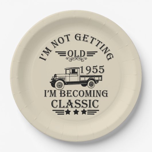 Geboren in 1955 verjaardagscadeaus papieren bordje (Voorkant)