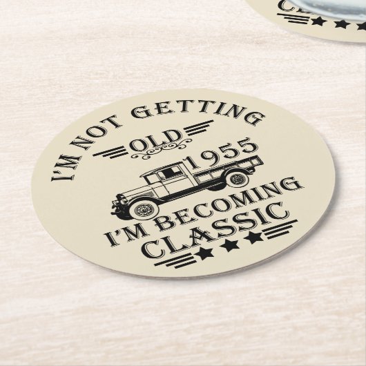 Geboren in 1955  verjaardagscadeaus ronde kartonnen onderzetter (Gebogen)