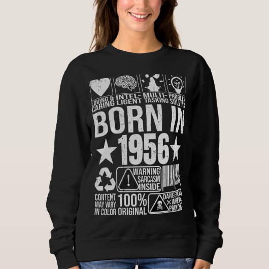 Geboren in 1956 Content Warning Label Barcode Birt Trui (Voorkant)