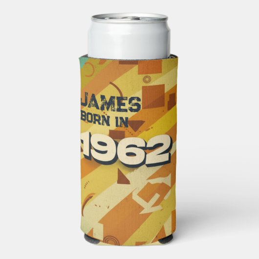 Geboren in 1962 - Geometrisch ontwerp - Retro 60s Seltzer Blikjeskoeler (Seltzer Achterkant)