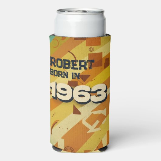 Geboren in 1963 - Geometrisch ontwerp - Retro 60s  Seltzer Blikjeskoeler (Seltzer Achterkant)