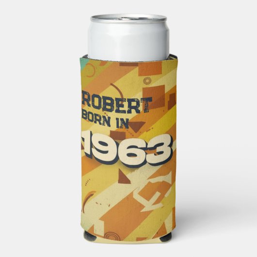 Geboren in 1963 - Geometrisch ontwerp - Retro 60s  Seltzer Blikjeskoeler (Seltzer Voorkant)