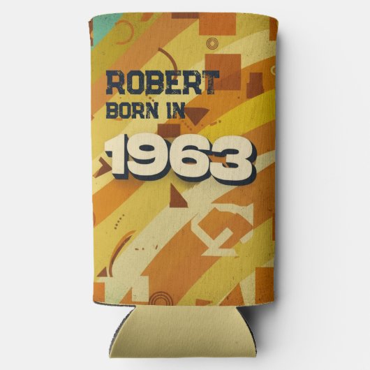 Geboren in 1963 - Geometrisch ontwerp - Retro 60s  Seltzer Blikjeskoeler (Achterkant)