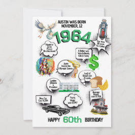 Geboren in 1964 Fun Facts Flat Birthday Invitation Kaart