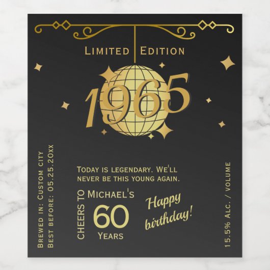 Geboren in 1965 60ste verjaardag wijnlabel wijn etiket (Enkel label)