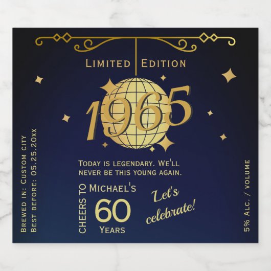Geboren in 1965 60ste verjaardagsfeest blauw bier bier etiket (Enkel label)