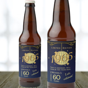 Geboren in 1965 60ste verjaardagsfeest blauw bier  etiket