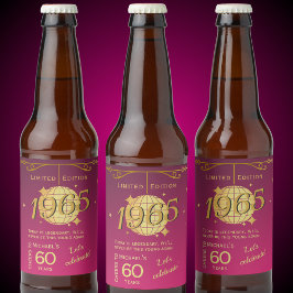 Geboren in 1965 60ste verjaardagsfeest roze bier L Etiket