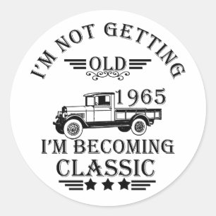 Geboren in 1965 elegante zwarte vintage stijl verj ronde sticker