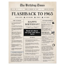 Geboren in 1965 Mock Newspaper voor 60e verjaardag