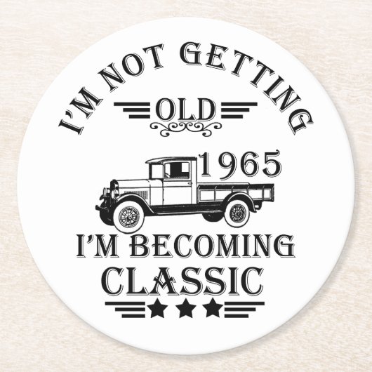 Geboren in 1965  verjaardagscadeau ronde kartonnen onderzetter (Voorkant)