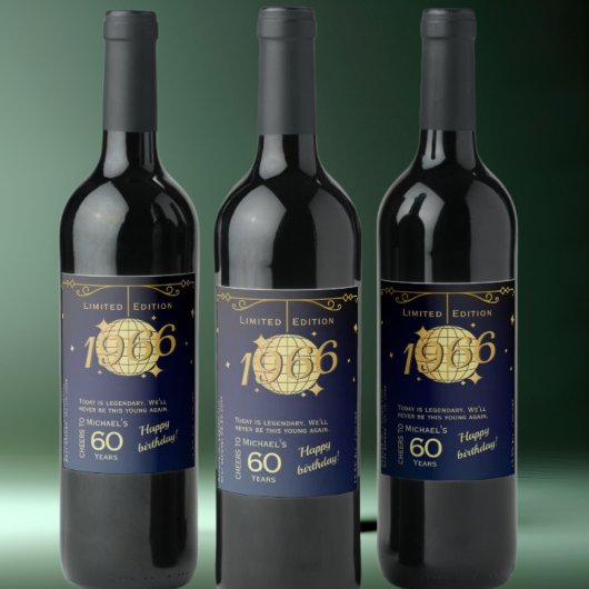Geboren in 1966 60ste verjaardag feest wijn fles l wijn etiket