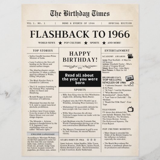 Geboren in 1966 Mock Newspaper (Voorkant)