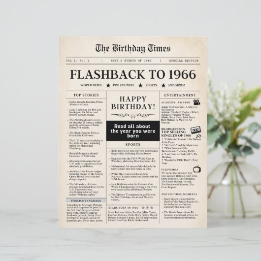 Geboren in 1966 Mock Newspaper (Staand voorkant)