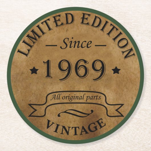 Geboren in 1969 op  verjaardag ronde kartonnen onderzetter (Voorkant)