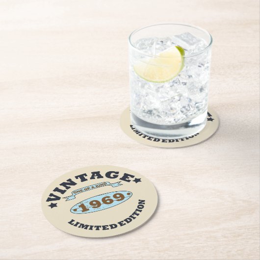 Geboren in 1969  verjaardagscadeau ronde kartonnen onderzetter (Insitu)