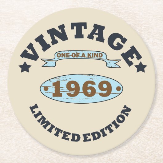 Geboren in 1969  verjaardagscadeau ronde kartonnen onderzetter (Voorkant)