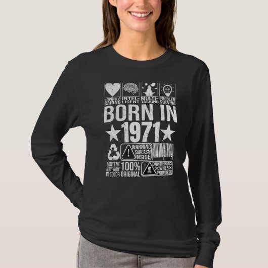 Geboren in 1971: Content Warning Label Barcode Bir T-shirt (Voorkant)