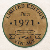 Geboren in 1971 op  leeftijd ronde kartonnen onderzetter (Voorkant)