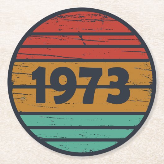 Geboren in 1973 verjaardagscadeau ronde kartonnen onderzetter (Voorkant)