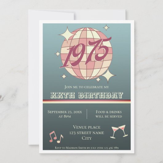 Geboren in 1975 50ste verjaardag Uitnodiging (Voorkant)