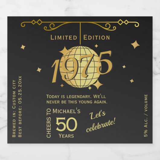 Geboren in 1975 50ste verjaardag wijnlabel Set Sparkling Wijnetiket (Enkel label)