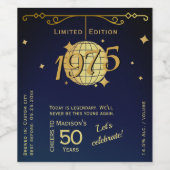 Geboren in 1975 50ste verjaardagsfeest blauw wijnl wijn etiket (Enkel label)