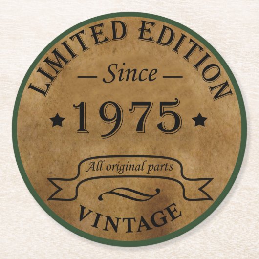 Geboren in 1975  50ste verjaardagsfeest ronde kartonnen onderzetter (Voorkant)