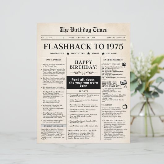 Geboren in 1975 Mock Newspaper voor 50e verjaardag (Staand voorkant)